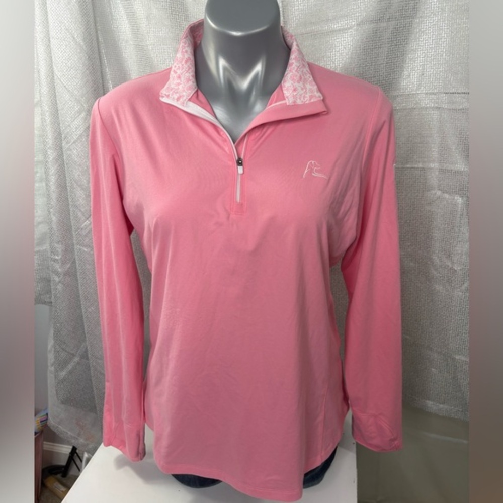 Rhoback Pink Women's Stretchy Quarter-zip Top with Embroidered Logo